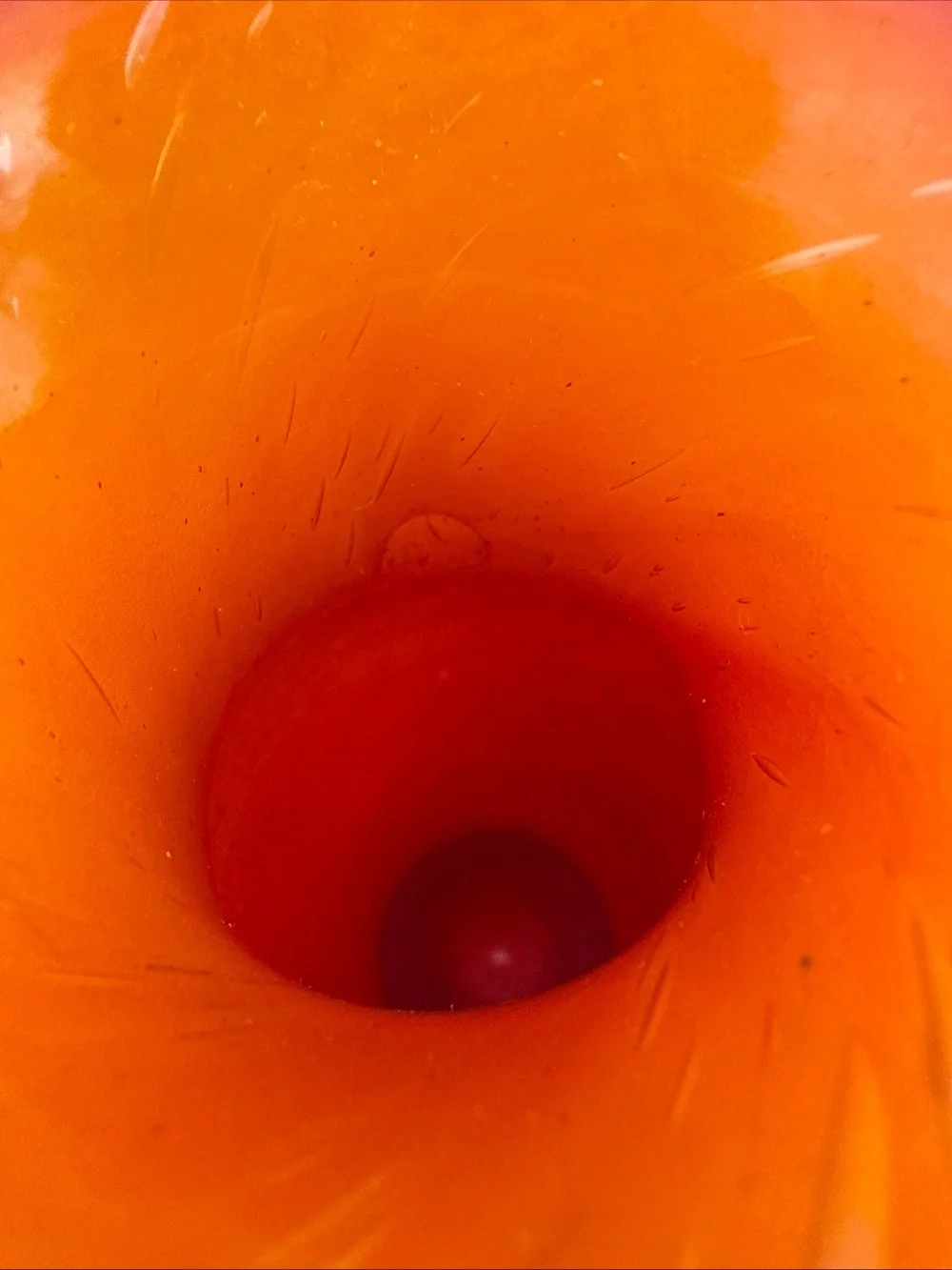 Murano Style Glass Vase Amphora Roman Style Red w/ Yellow Scroll Handles Scavo